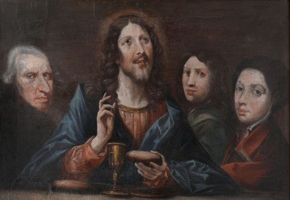 Augustyn Mirys „Ostatnia Wieczerza z autoportretem artysty (Chrystus błogosławiący chleb i wino, Ostatnia Wieczerza – portret zbiorowy)”