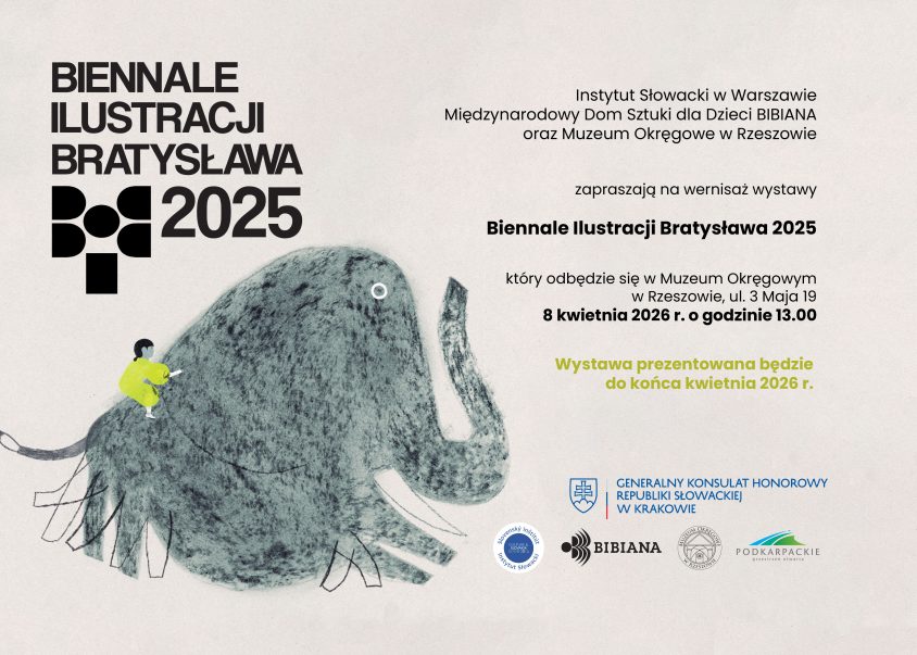 Zaproszenie na wernisaż Biennale Ilustracji Bratysława 2025 (BIB). 8 kwietnia 2026 o godzinie 13:00